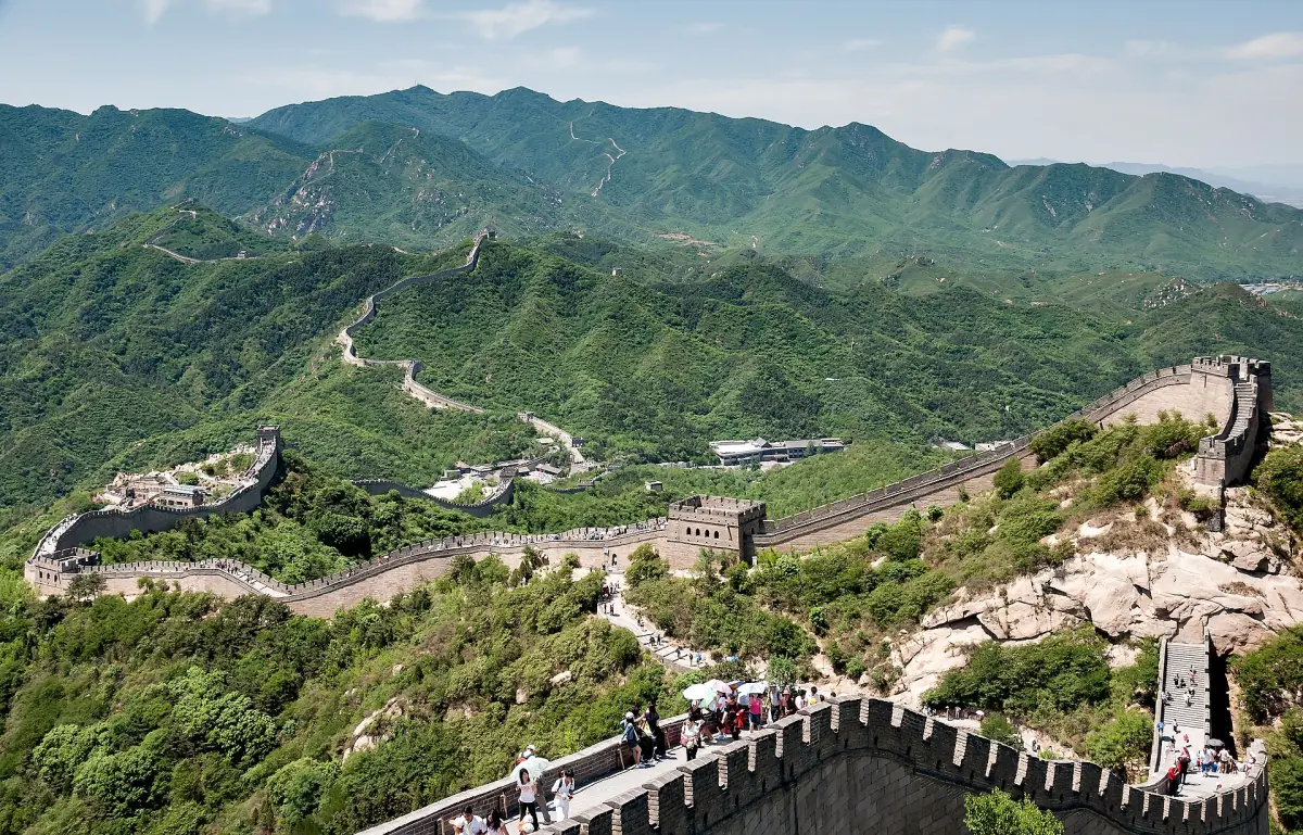 The Badaling Great Wall winding over green hills
