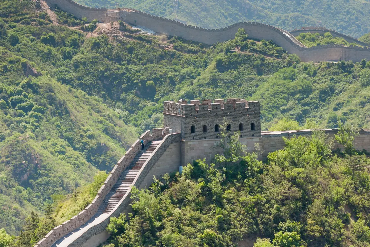 The Great Wall at Badaling climbing to a watchtower